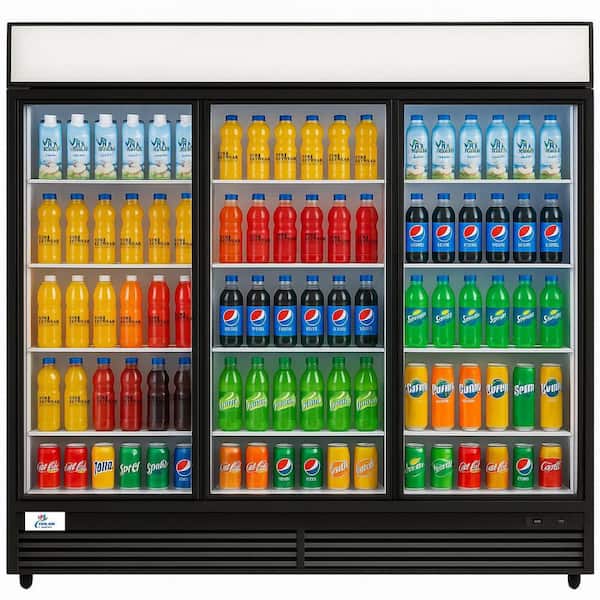 72 in. W 57 cu. ft. NSF Commercial 3-Glass Swing Door Merchandiser Refrigerator in Black