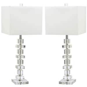 Deco 28.5 in. Clear Geometric Crystal Table Lamp with White Shade (Set of 2)