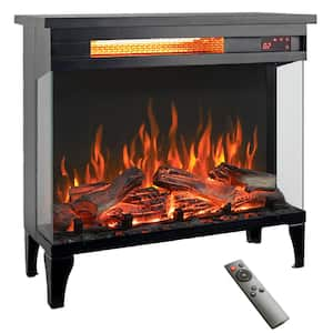 24 in. Freestanding Electric Fireplace in Black 3-Sided Glass with Feet