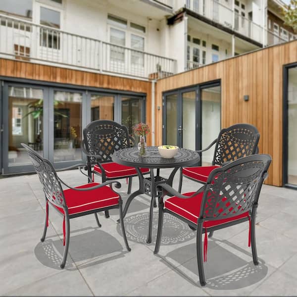 Willit Isabella 5-Piece Cast Aluminum Outdoor Dining Set with 31.5 in. Round Table and Random Color Seat Cushions