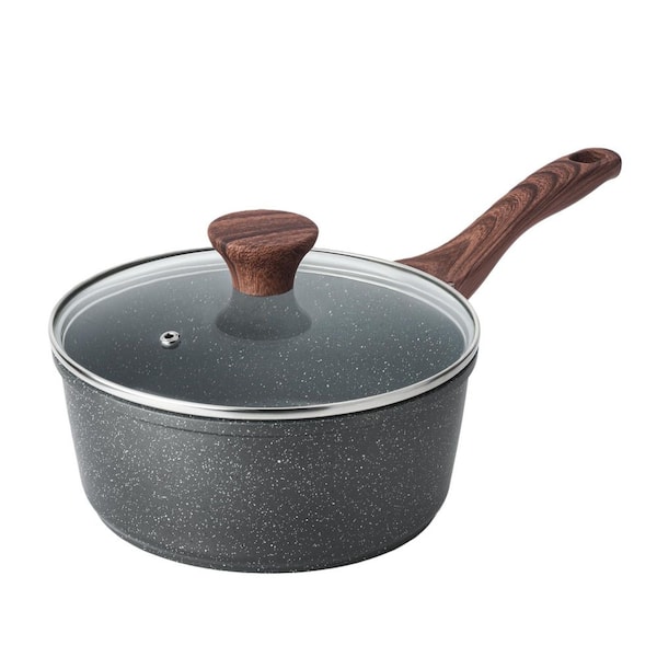1.5 qt. Gray Stainless Steel Multipurpose Nonstick Saucepan with Lid with Swiss Granite Coating, Stay-Cool Handle
