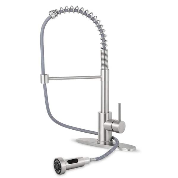 MTTCLE Brushed Nickel 18.9 in. H Pull Down Sprayer Kitchen Faucet with 360° Spout Swivel