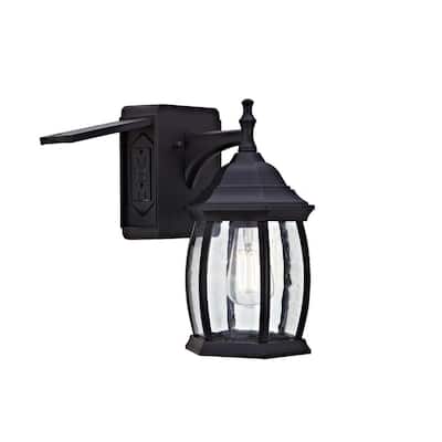 Victoria 1-Light Outdoor Wall Sconce with 2 Built-In GFCI Outlets, Black