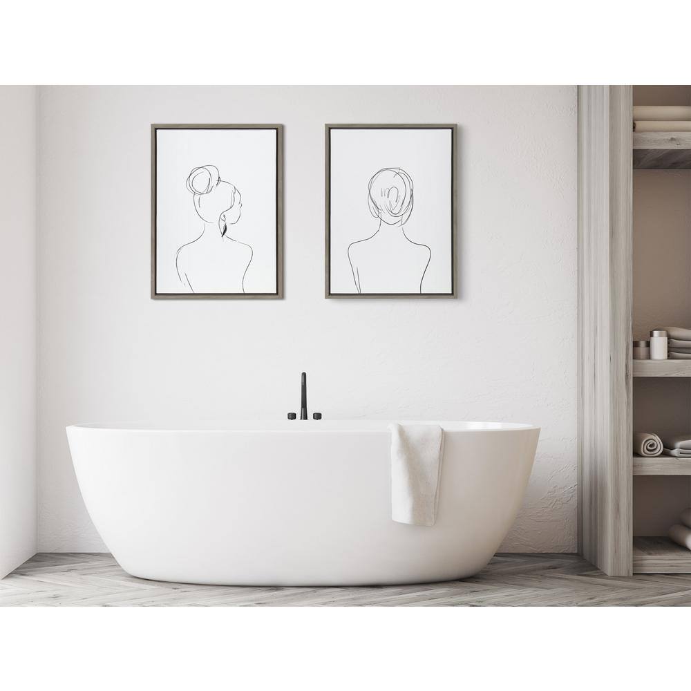 Minimalist Woman Line Art Print on Canvas with Gray Frame, 18x24