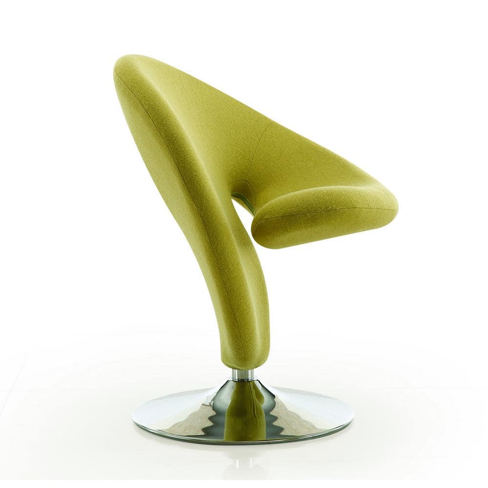 Curl Polished Chrome and Green Wool Swivel Accent Chair