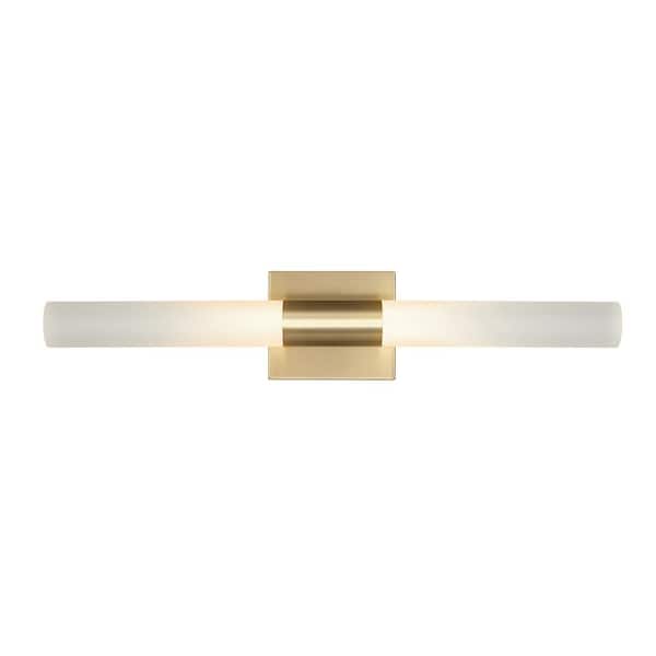 Globe Electric Edinburgh 24 in. 2-Light LED Integrated Brass Vanity Light with Frosted Acrylic Shades