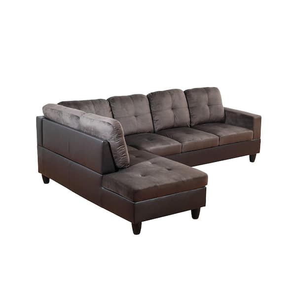 32 in. 3-Piece Fabric and PVC Living Room Sectional Sofa Set in Dark Brown with Storage Ottoman and Sturdy Frame