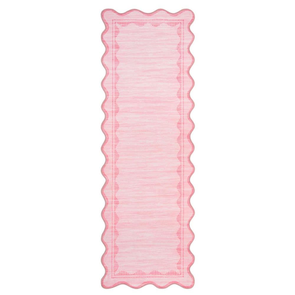Garvee Pink 2 x 6 ft. Fan-shaped Border Rug Washable Solid Color