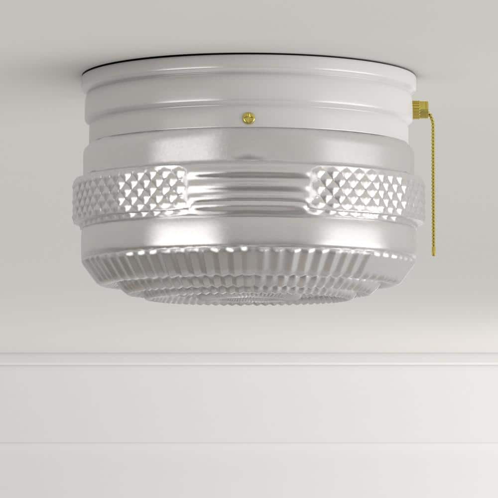 White and Clear Glass Flush Mount Ceiling Light with Pull Chain