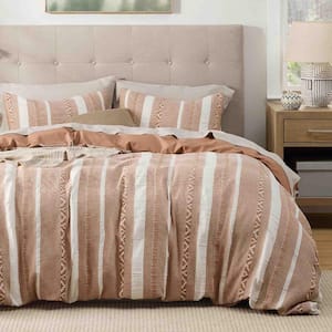 3-Piece Terracotta Textured Cotton King Duvet Cover Set