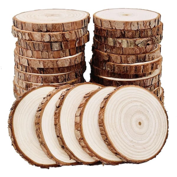 30 pcs Rustic Series 3.5-4 in. Pre-Sanded Natural Pine Wood Slices with Bark for DIY Crafts and Holiday Decor