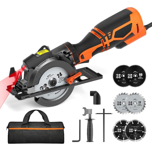 MCS01A 4-1/2 Compact Circular Saw with Laser Guide 6 Blades Cutting Depth 1-11/16 Ideal for Wood Metal Tile
