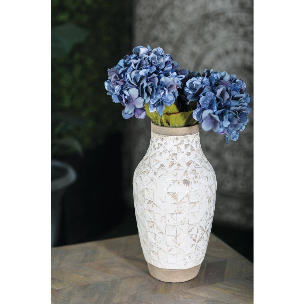 Elegant White Ceramic Table Vase with Geometric Accents 16.25"