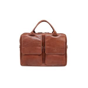 Arizona Collection Cognac Leather Double Compartment Top Zipper Briefcase for 15.6 in. Laptop/Tablet