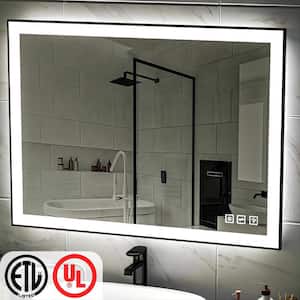 48 in. W x 36 in. H Rectangular Framed LED Anti-Fog Wall Bathroom Vanity Mirror in Black with Backlit and Front Light