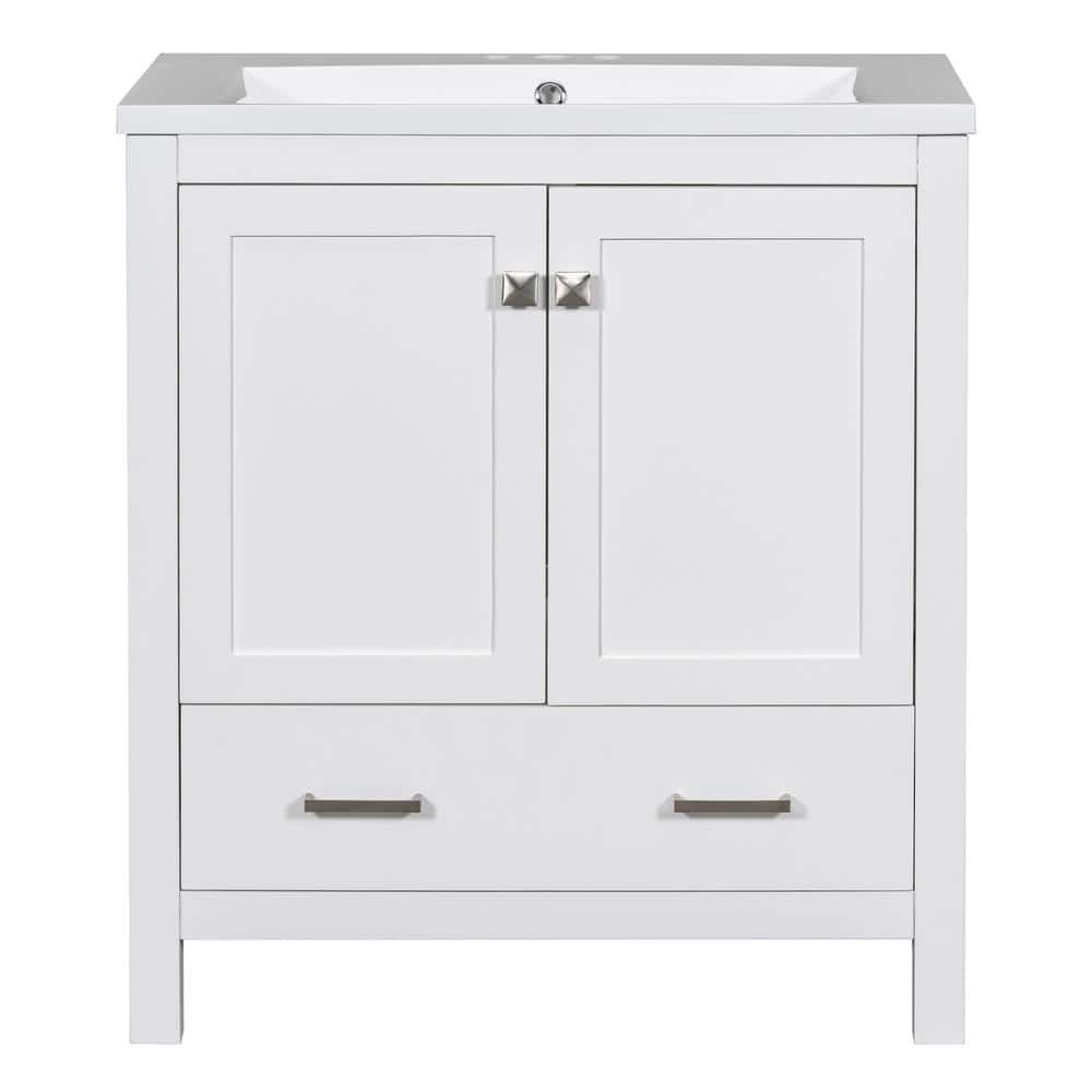 30.1 in. W x 18 in. D x 34 in. H Single Sink Freestanding Bath Vanity in White with White Ceramic Top price history on PriceWatchPro