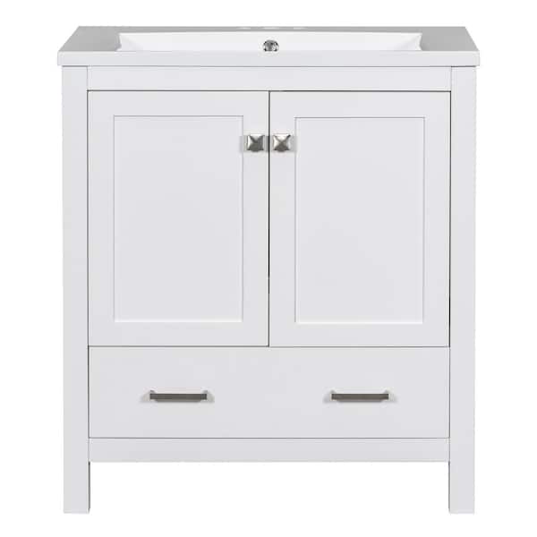 Boosicavelly 30.1 in. W x 18 in. D x 34 in. H Single Sink Freestanding Bath Vanity in White with White Ceramic Top