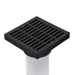 6 in. Plastic Square Drainage Grate with Adapter in Black