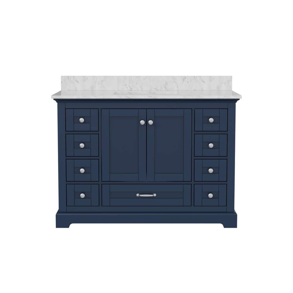 48 in. Single Sink Freestanding Solid Wood Blue Bath Vanity with White Carrara Marble Top Assembled price history on PriceWatchPro