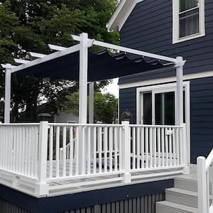 10 ft. x 10 ft. Navy Blue Aluminum Outdoor Retractable Pergola with Sun Shade Canopy Cover White Patio Shelter