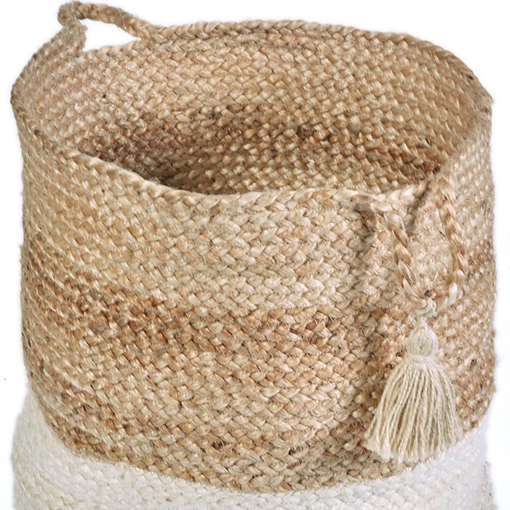 Montego Natural & White Jute Round Storage Basket with Handles