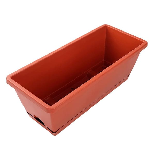 16.6 x 7 x 5.9 Inches Red Plastic Window Box Planter with Saucer, 7-Pack for Indoor Outdoor Garden, Patio, Home Decor