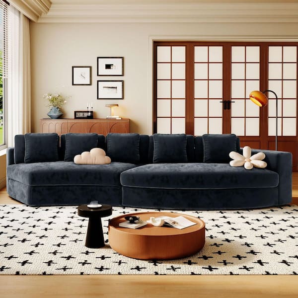 115.7 in. Chenille Compression Modular Sectional Sofa in Navy Blue