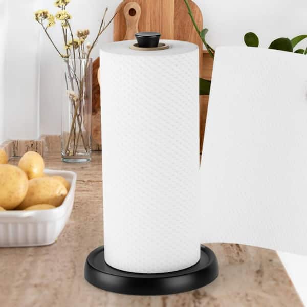 13.58 in. Countertop Paper Towel Holder with Double Ratchet Mechanism for Kitchen, Bathroom, Farmhouse, Black