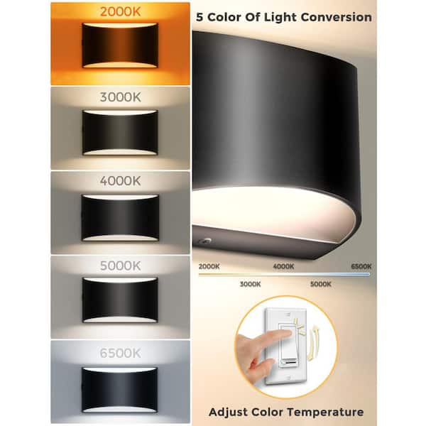 8 in. 1-Light Black Modern Lantern LED Wall Sconce, Vanity Light 5CCT Adjustable White for Living Room Bedroom