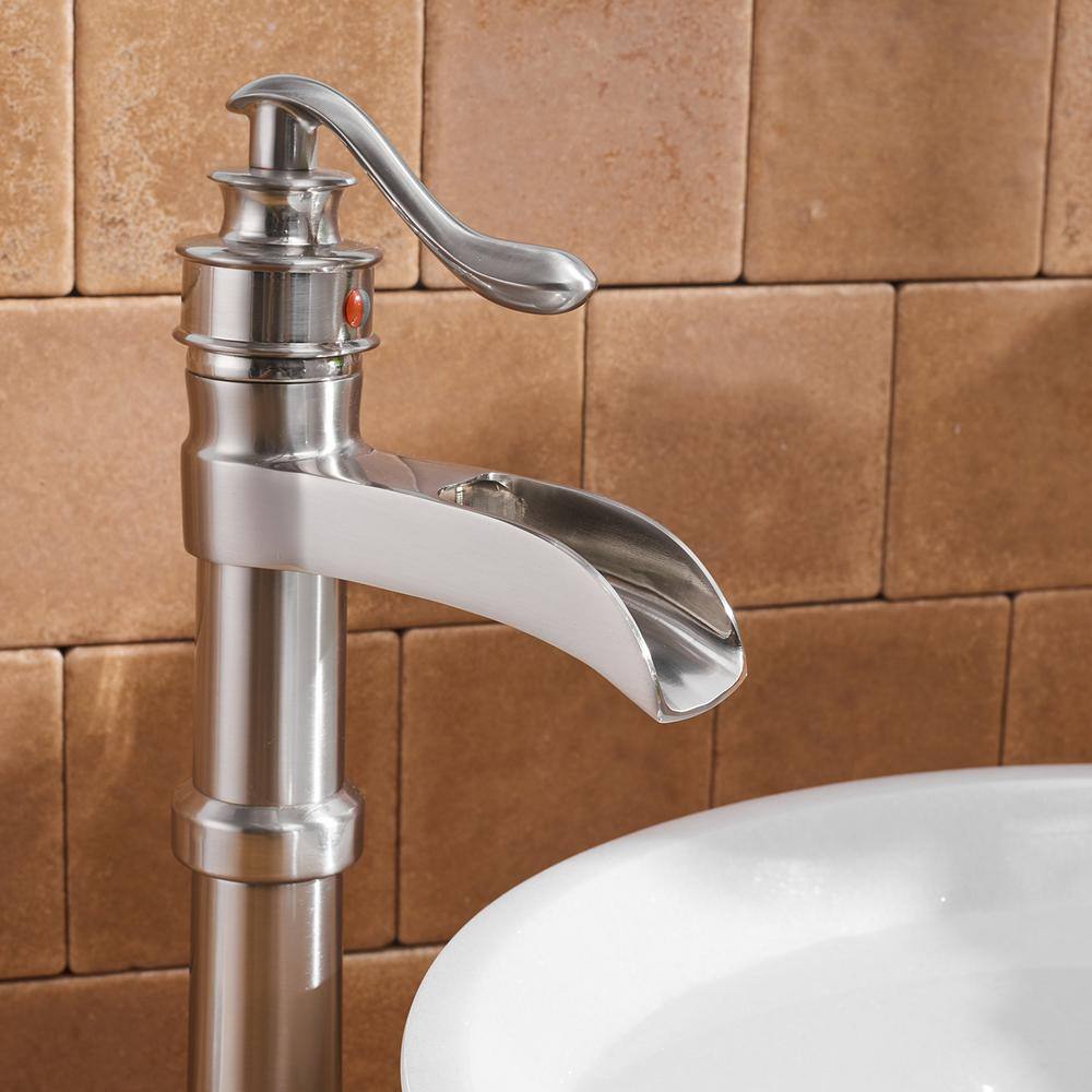 Brushed Nickel Single-Handle Waterfall Vessel Bathroom Faucet