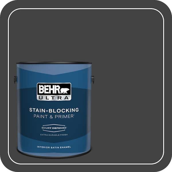 BEHR ULTRA 1 gal. #S-H-790 Black Suede Extra Durable Satin Enamel Interior Paint & Primer