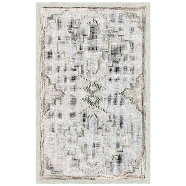 Ebony 3 ft. x 5 ft. Green/Ivory Distressed Border Area Rug