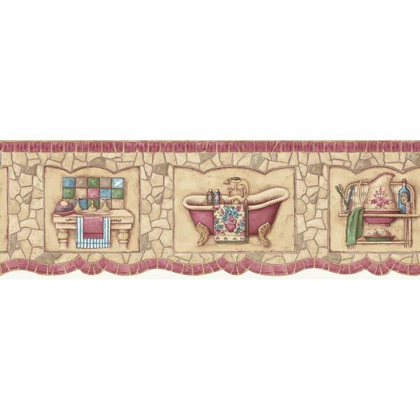 The Wallpaper Company 6.75 in. x 15 ft. Red Mosaic Bath Tub Border