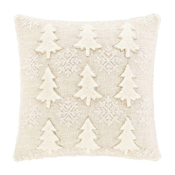 J QUEEN NEW YORK INC Aglow Winter White Square Embellished Decorative Throw Pillow 18X18"