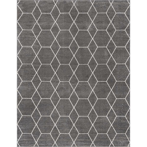 Trellis Frieze Geometric Dark Gray 10 ft. x 13 ft. Area Rug