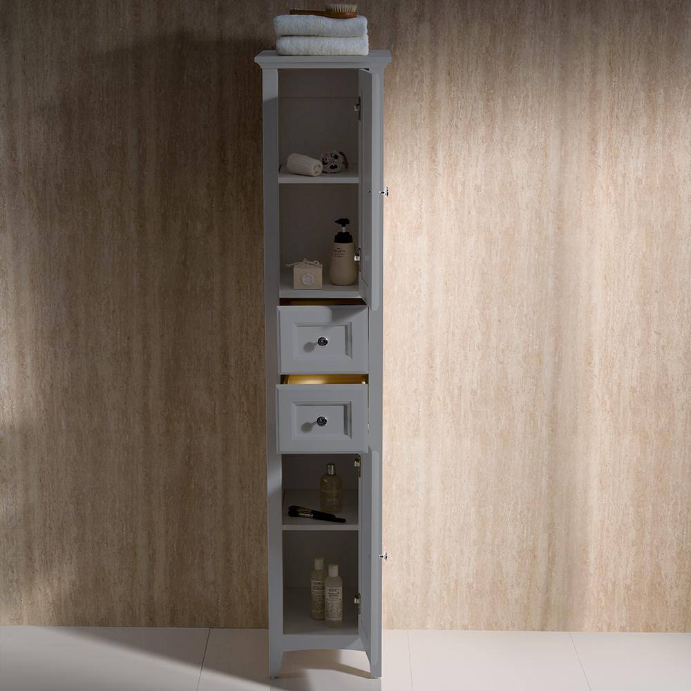 Gray Solid Wood Tall Traditional Bathroom Linen Cabinet