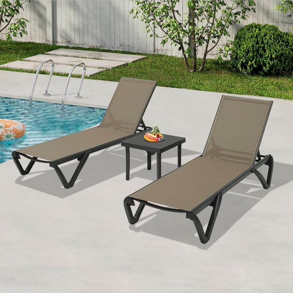 Ama pear 2-Piece Khaki Aluminum All-Weather Outdoor Chaise Lounge