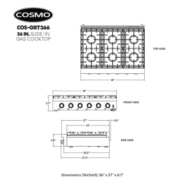 Cosmo 36 in. Gas Cooktop in Stainless Steel with 6 Burners COS