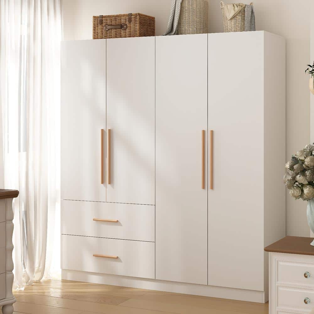 70.9 in. H x 19.5 in. D White 63 in. W 4-Door Big Wardrobe Armoires with Hanging Rods, Drawers and Storage Shelves - thumbnail 5