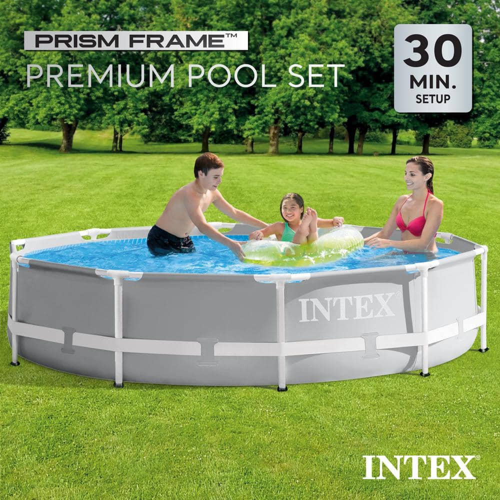 Gray 10ft Round Metal Frame Above Ground Pool Set
