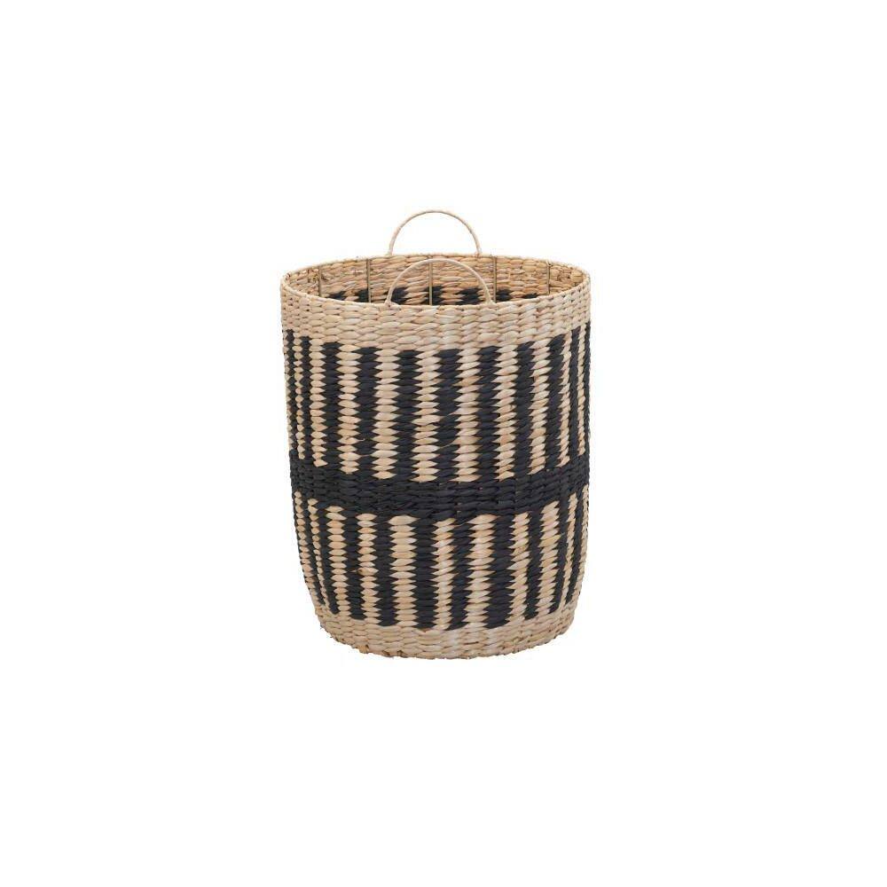 Natural and Black Seagrass Woven Storage Basket with Handles