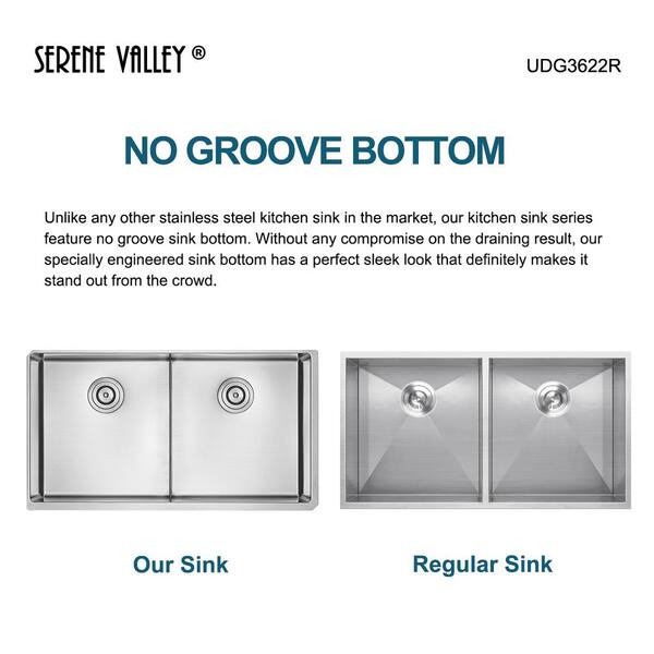 Serene Valley DDG3322R 33 in. Double Bowl Drop-In or Undermount Kitchen Sink with Thin Divider Faucet Drillings: 2 Hole