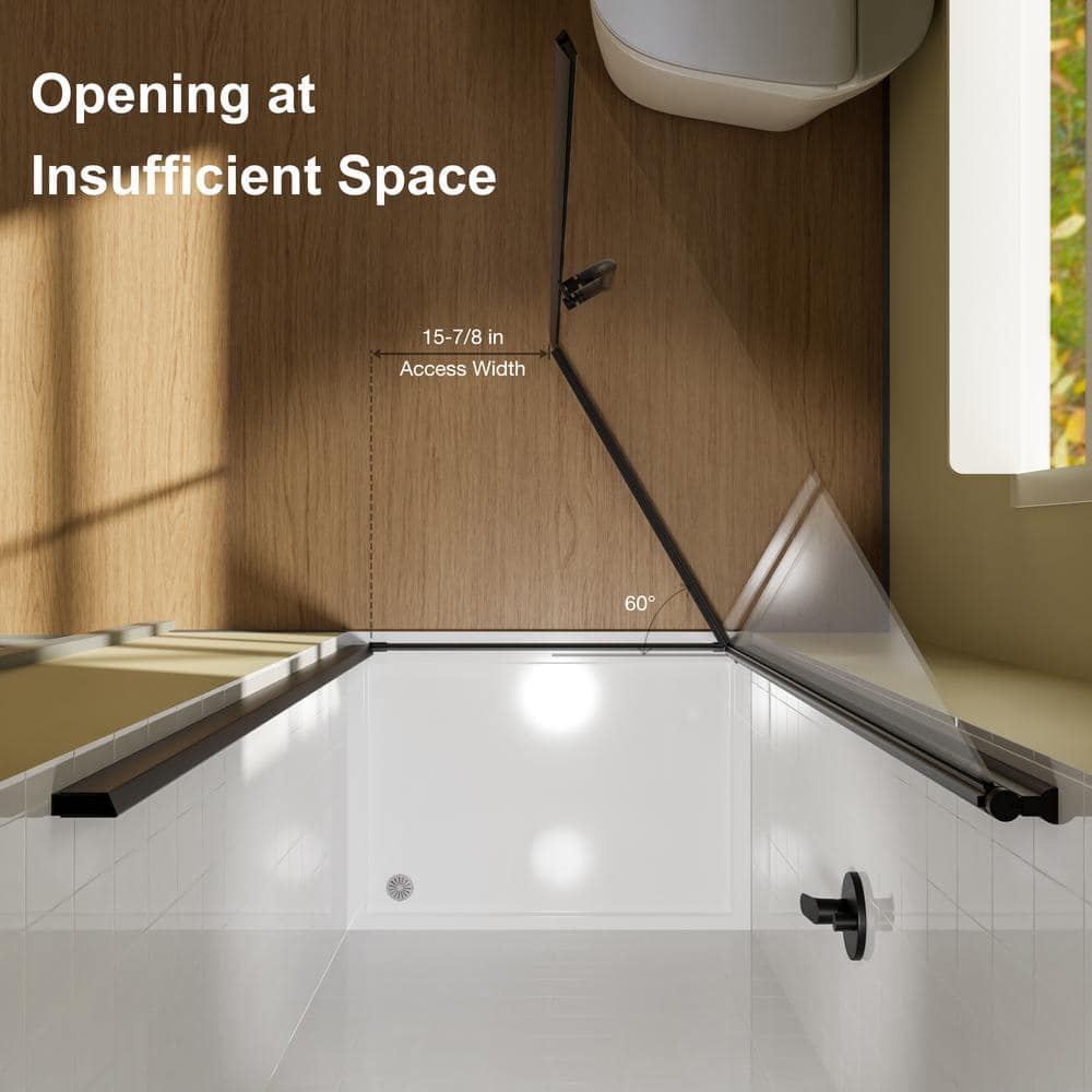 36" x 72" Frameless Black Pivot Shower Door with Clear Glass