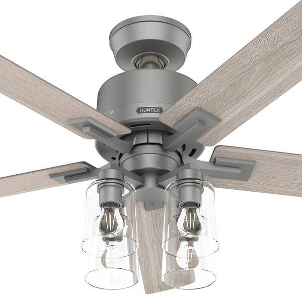 Hunter - Hunter 52 in. Techne Wi-Fi HunterExpress Matte Silver Smart Ceiling Fan with LED Light Kit and Handheld Remote