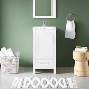 Kansas 18 in. W x 16 in. D x 34 in. H Single Sink Bath Vanity in White with White Ceramic Top