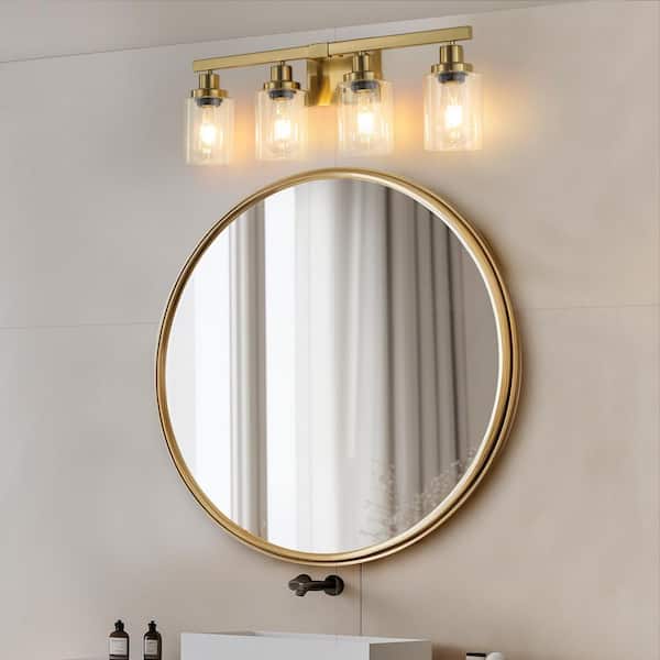 24 in. 4-Light Gold Bathroom Vanity Light Fixture with Clear Glass Shades, no bulbs included