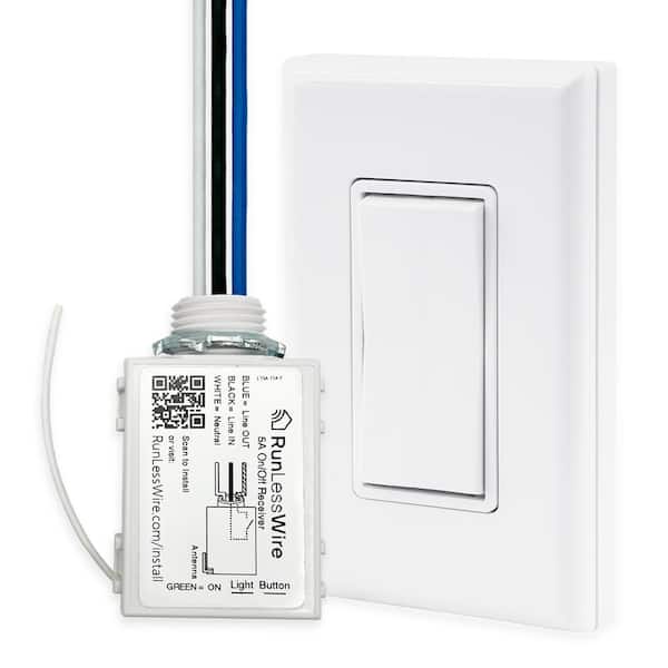 Battery-Free Wireless Light Switch Kit, Single Pole: 1 Remote Switch Controls 1 On/Off 5amp Receiver - White