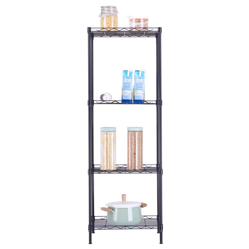 Adjustable Black 4-Tier Wire Shelving Unit