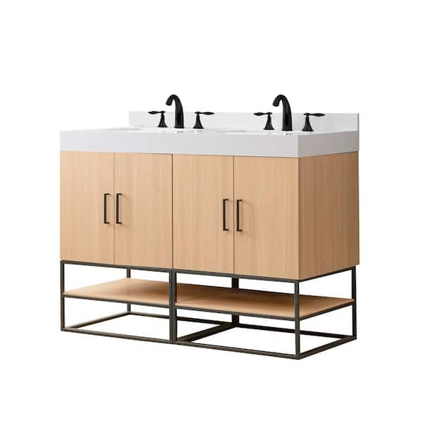 Direct vanity sink OakVista Exclusive 48 in. W x 23 in. D x 36 in. H Single Bath Vanity in Oak with white culture marble top