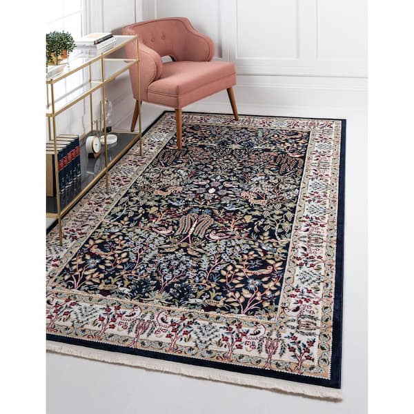 Narenj Collection Area Rug - Bristol (7 ft. 10 in. x 10 ft. Rectangle Navy Blue/Beige)